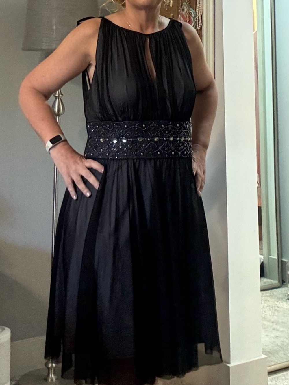 Jessica Howard Black Pleated Halter Cocktail Dress